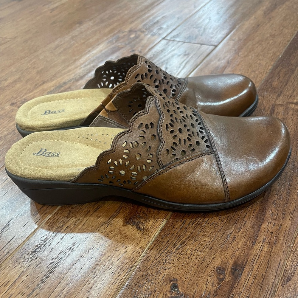 G H Bass Ethel Brown Leather Mule Clogs Size 9M Excellent Condition